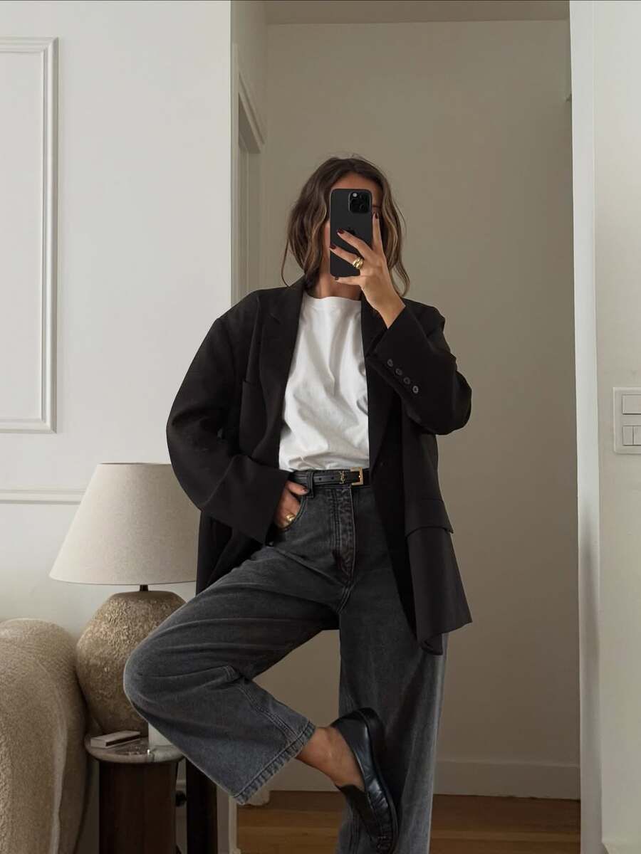 Smart Casual: Oversized Blazer with Wide-Leg Jeans Smart Casual: Oversized Blazer with Wide-Leg Jeans — Internship Outfits