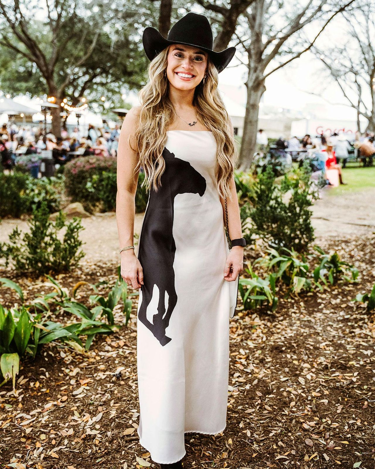 Strapless Maxi Dress with Horse Graphic and Cowboy Boots Strapless Maxi Dress with Horse Graphic and Cowboy Boots — Texas Outfits