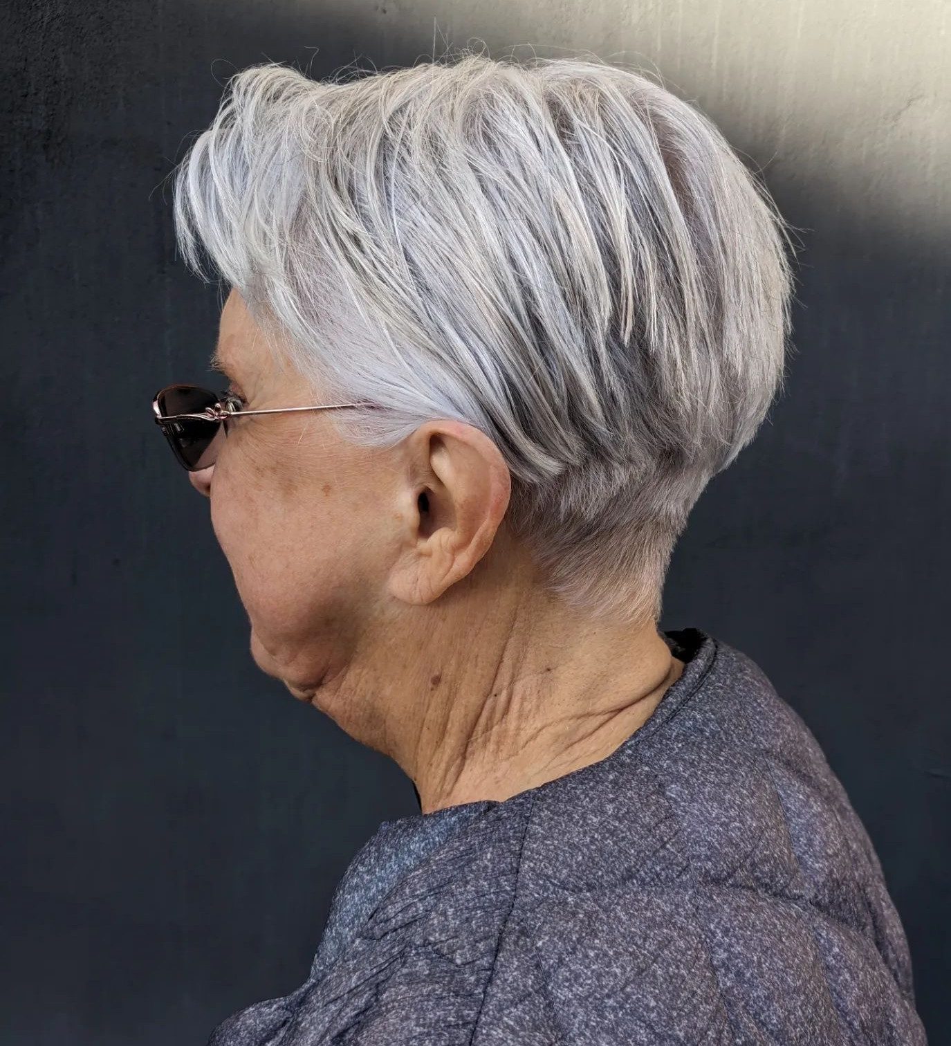 Crown Volume Cut Silver Grey — Haircuts for Women Over 70 with Glasses