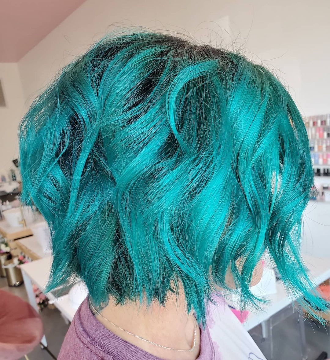 Angled Teal Bob — Turquoise Hair