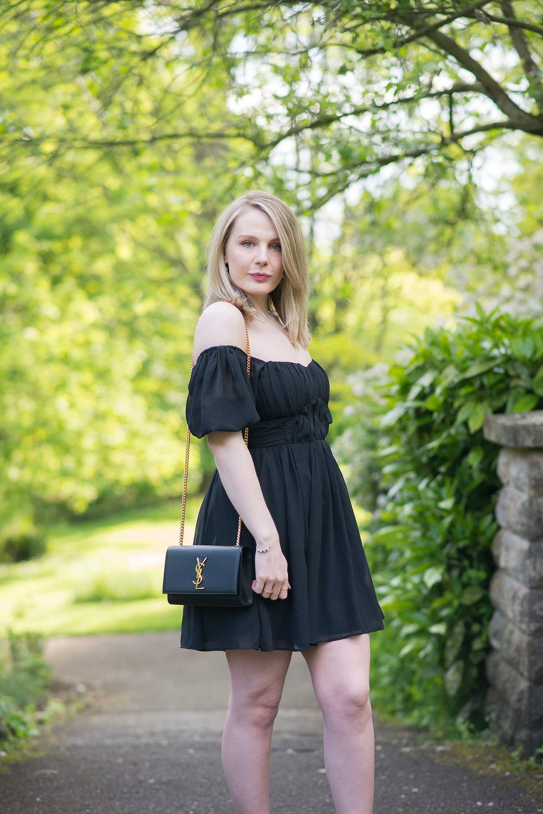 Party Perfect: YSL Crossbody with Off-the-Shoulder Mini Dress — YSL Bag Outfits