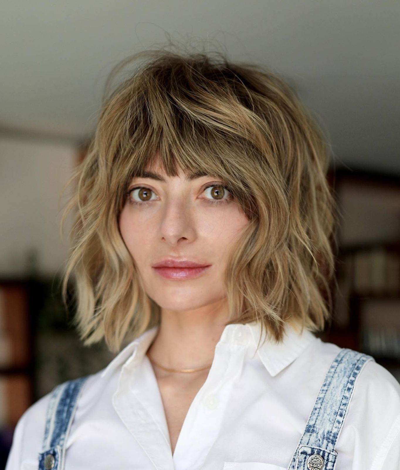 Ash Blonde Wolf Cut With Blunt Fringe — Short Wolf Cut