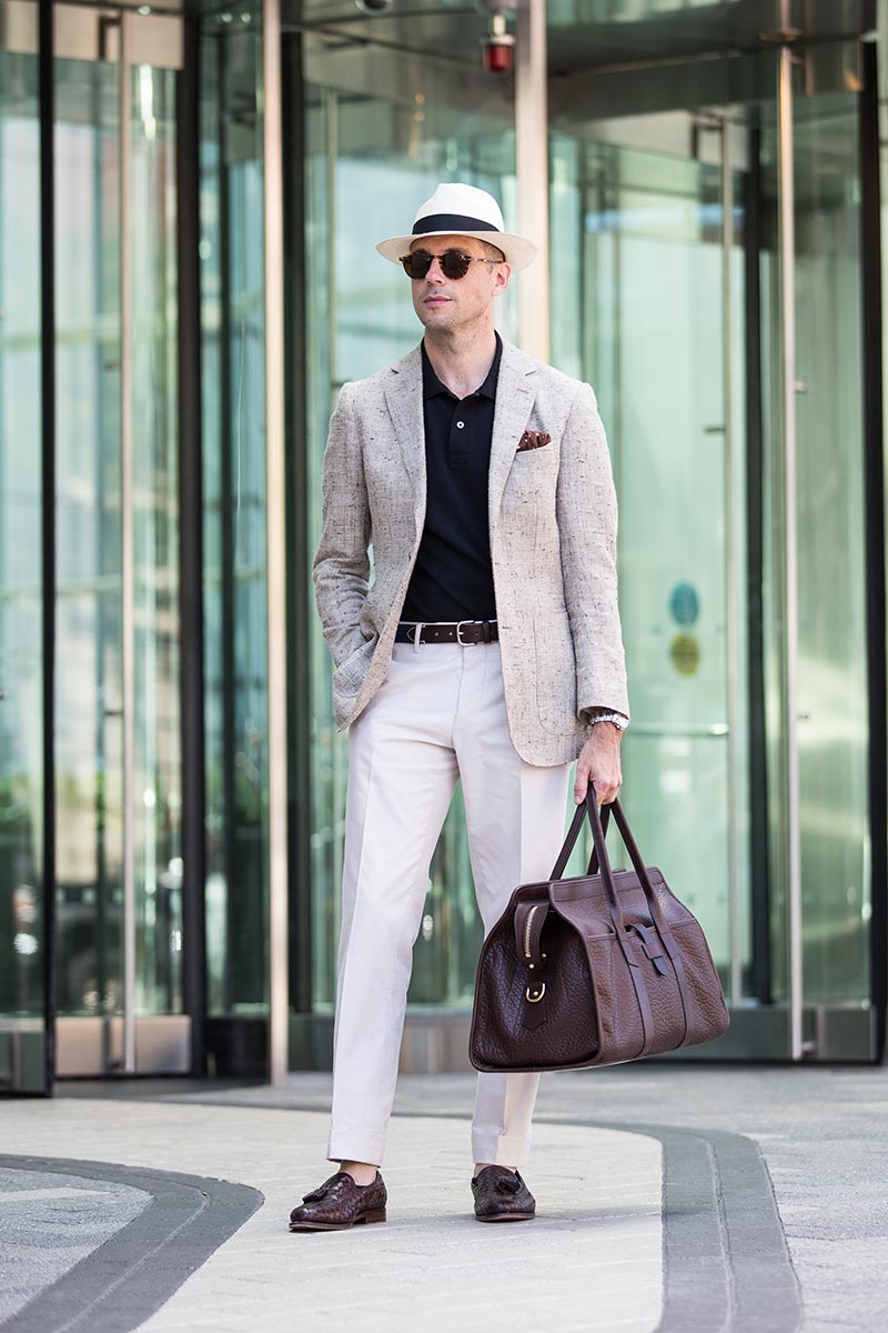 Beige Linen Blazer and Cream Trousers for Travel Sophistication Beige Linen Blazer and Cream Trousers for Travel Sophistication — Mens Vacation Outfits