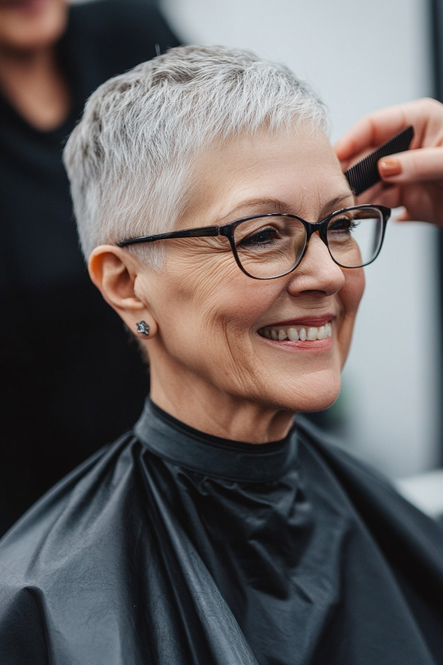 Textured Grey Pixie — Haircuts with Glasses