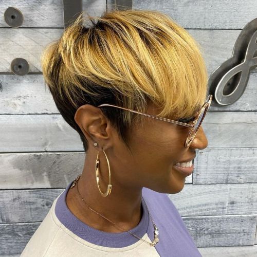 Pixie Cut Honey Blonde With Dark Root Shadow Pixie Cut Honey Blonde With Dark Root Shadow — Honey Blonde on Black Women