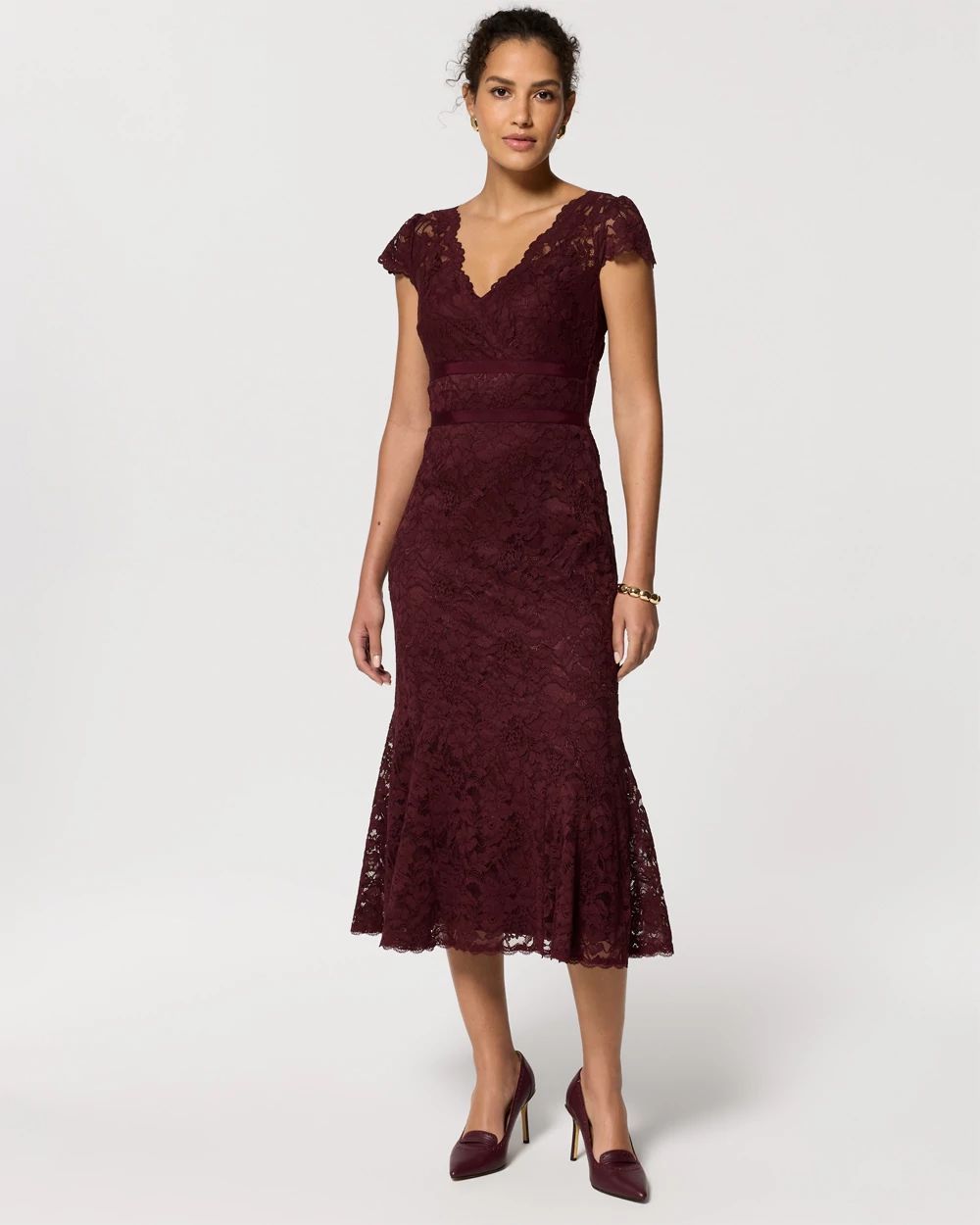Burgundy Lace Midi Dress for Cocktail Events Burgundy Lace Midi Dress for Cocktail Events — Dresses for Women Over 60