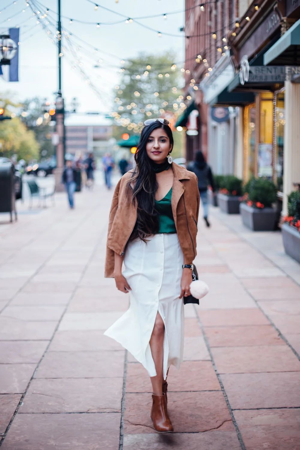 Satin Top and Button-Front Skirt: Evening Stroll Ready Satin Top and Button-Front Skirt: Evening Stroll Ready — Denver Outfits