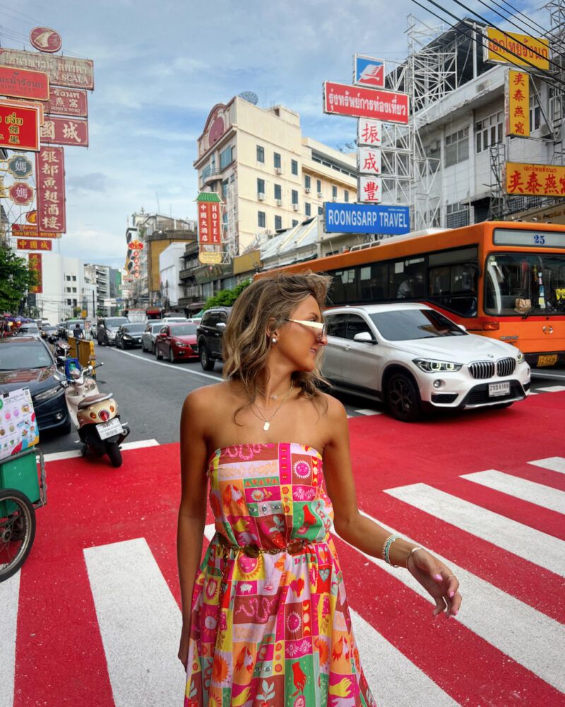 Strapless Geometric Dress for City Exploration — Thailand Outfits
