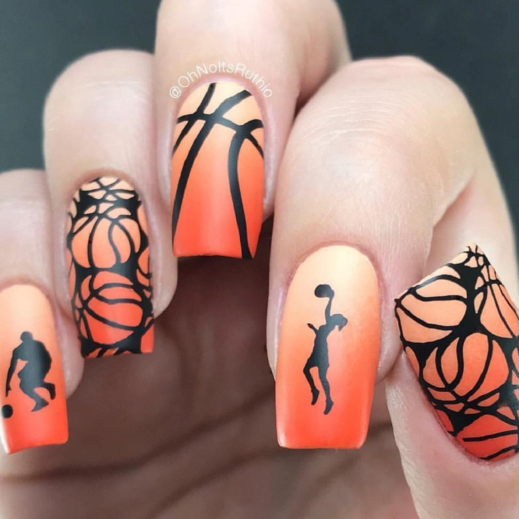 Matte Abstract Basketball Player Square Nails Matte Abstract Basketball Player Square Nails — Basketball Nails