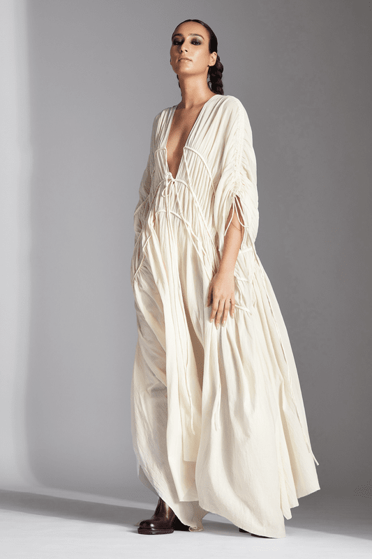 Flowing Maxi: Off-White Deep V-Neck Dress Flowing Maxi: Off-White Deep V-Neck Dress — Chola Outfits