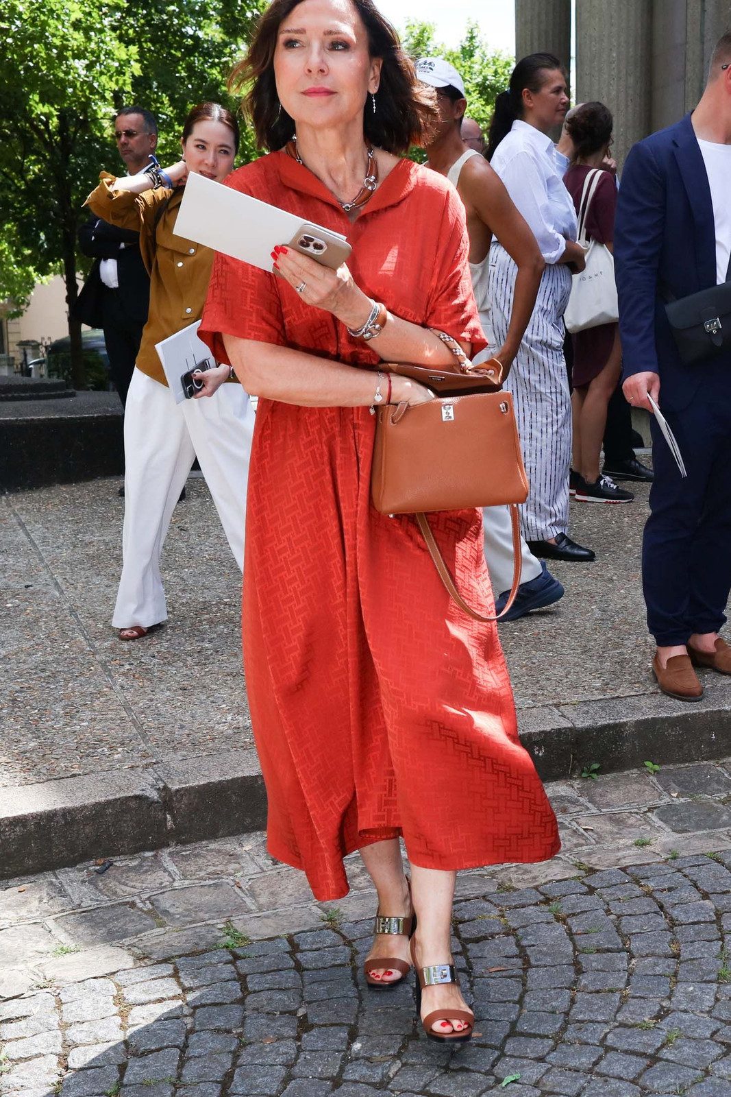 Vibrant Orange Textured Shirt Dress with Metallic Sandals — Shirt Dress Outfits