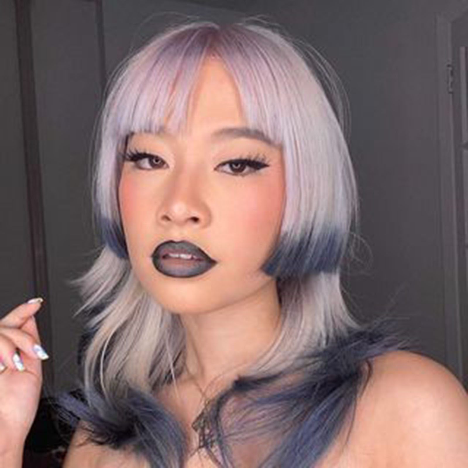 Platinum Blonde With Dark Blue Ends — Jellyfish Haircut