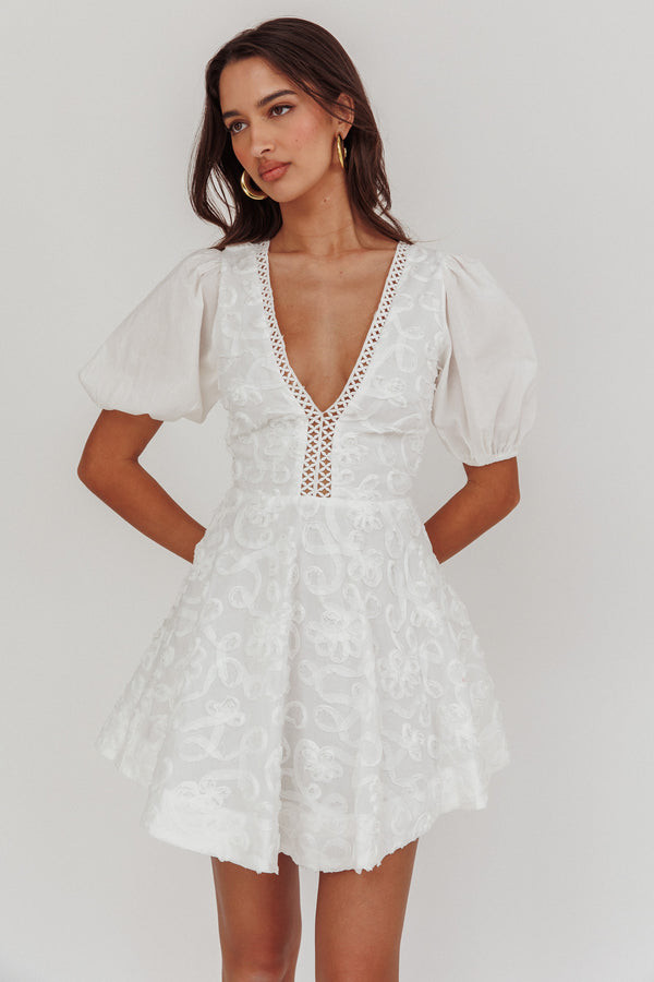 White Lace Overlay Fit-and-Flare Mini Dress for Summer Events — Milkmaid Dresses