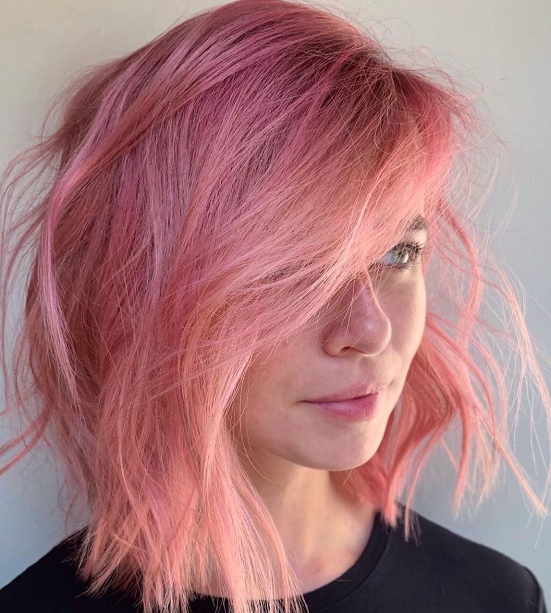 Layered Bob With Side-Swept Bangs Layered Bob With Side-Swept Bangs — Rose Gold Hair