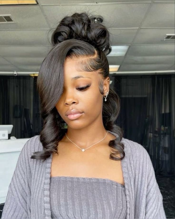 Layered Cut High Bun with Tendrils — Prom Hairstyles for Black Women