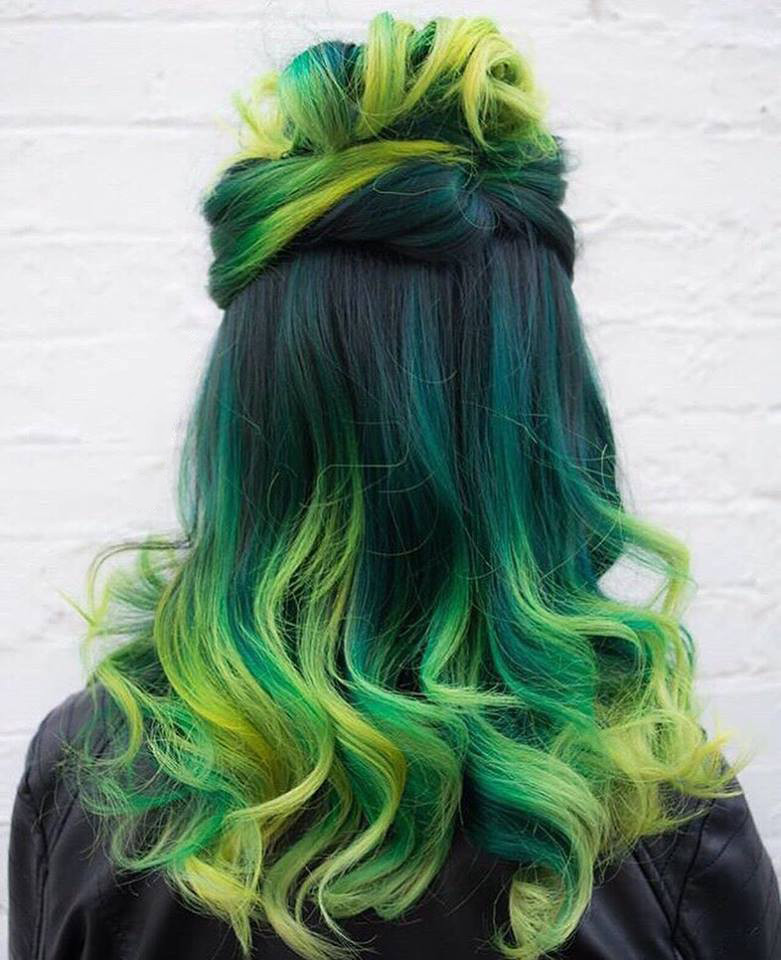 Mid-Back Updo With Green Ombre Mid-Back Updo With Green Ombre — Sage Green Hair