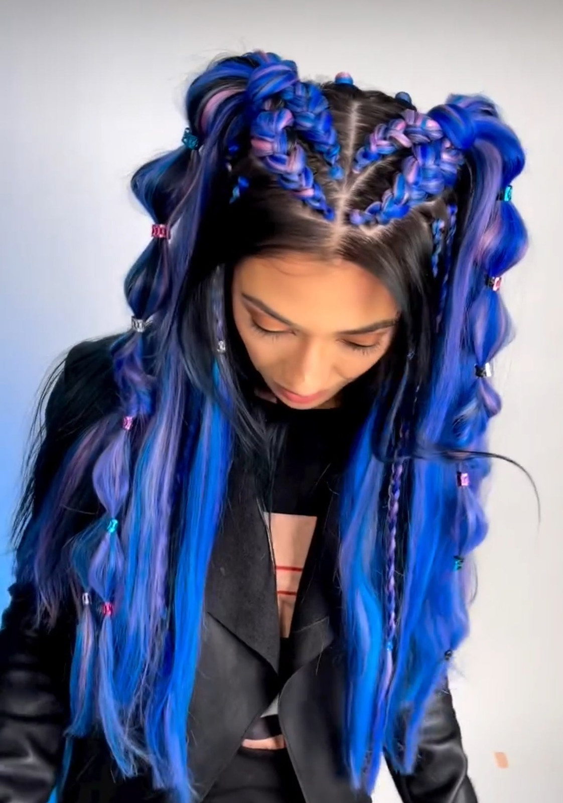 Vibrant Blue and Purple With Braided Pigtails Vibrant Blue and Purple With Braided Pigtails — Half Up Half Down with Braids