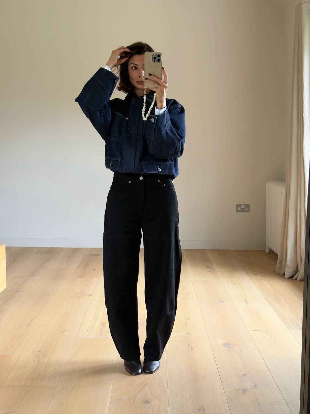 Cropped Denim Jacket Over White Shirt Cropped Denim Jacket Over White Shirt — Denim Shirt Outfits