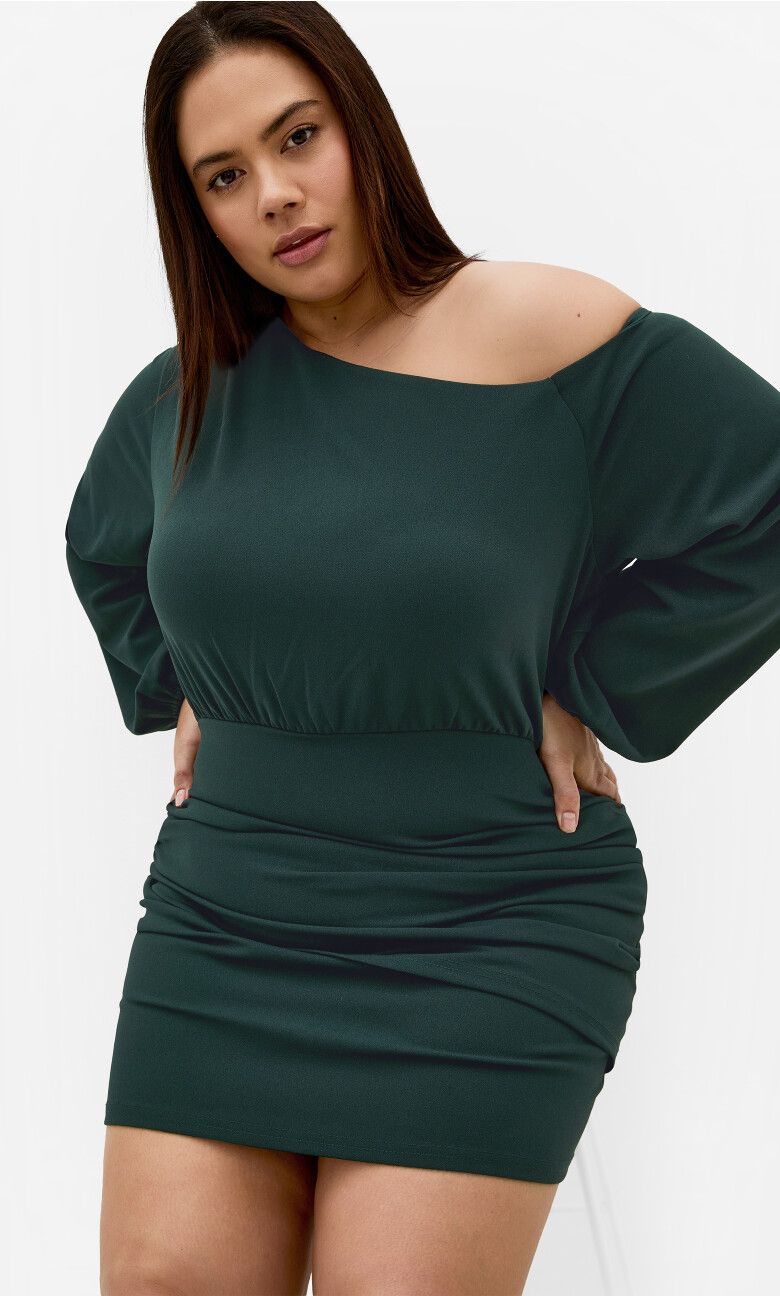 Dark Green Ruched Bodycon Dress for Evening — Plus Size Dresses
