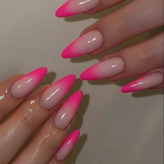 Hot Pink French Tip Gradient Stilettos — Hot Pink Nails