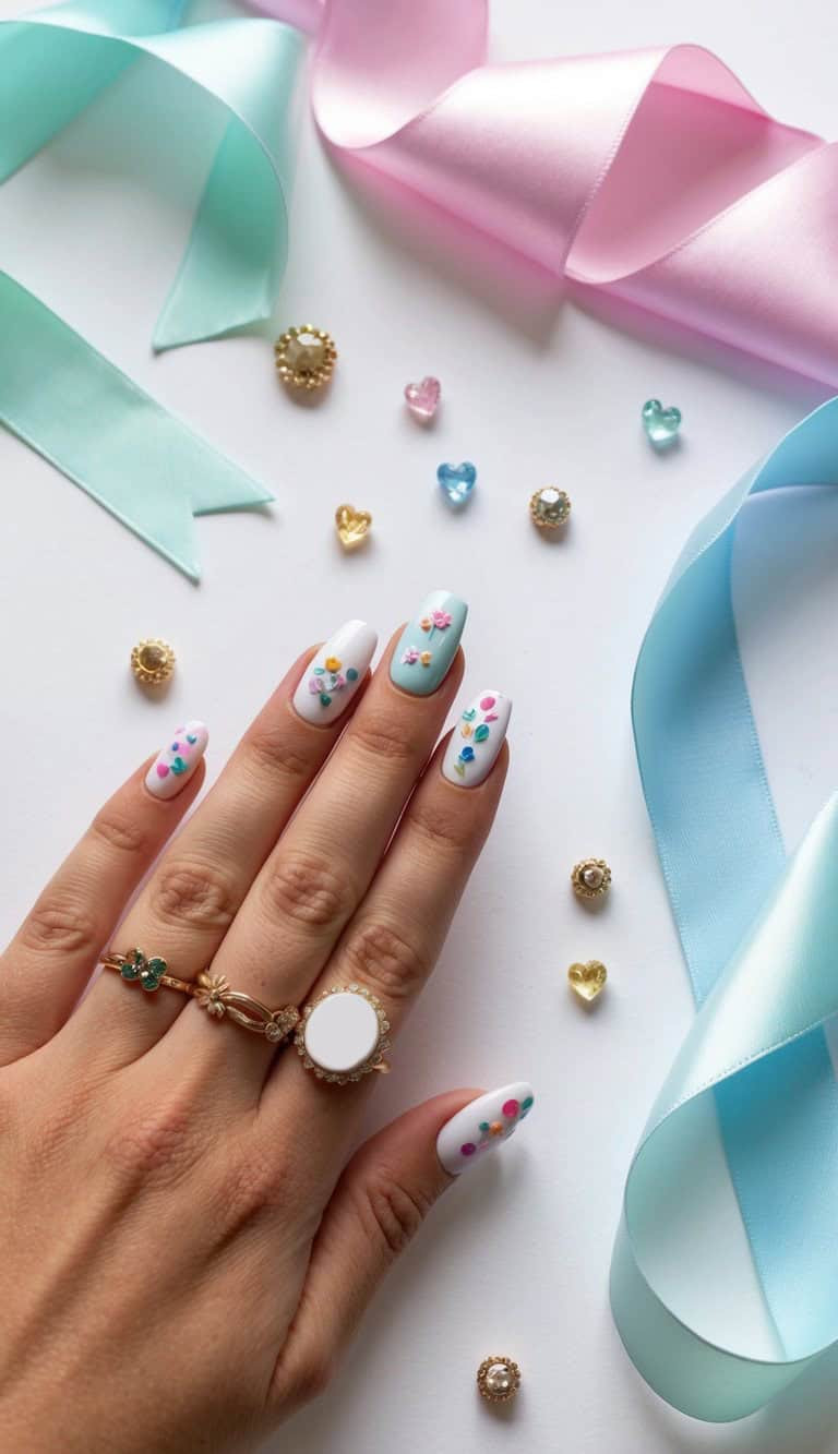 Neat Floral Art Even Polish Visual Idea — Baby Shower Nails
