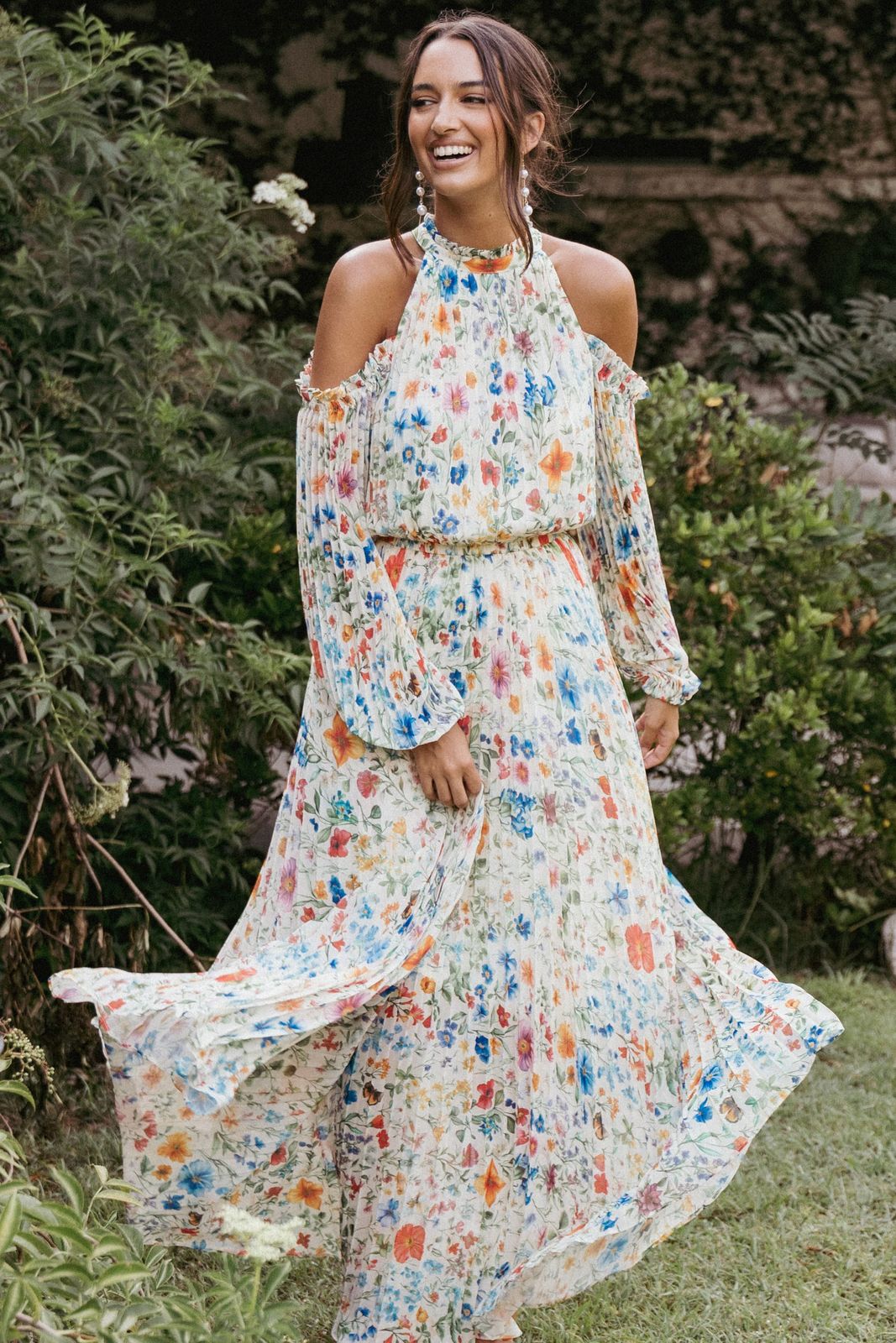 Royal Blue Midi Dress with Large Abstract Floral Print — Floral Dresses