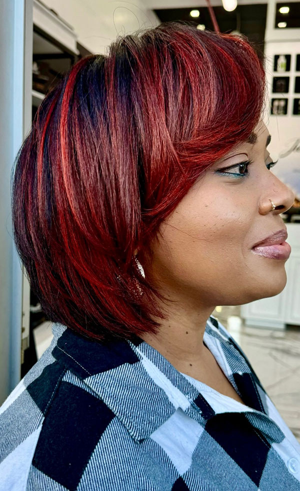 Fiery Bob With Red and Copper Fiery Bob With Red and Copper — Red Highlights on Black Hair