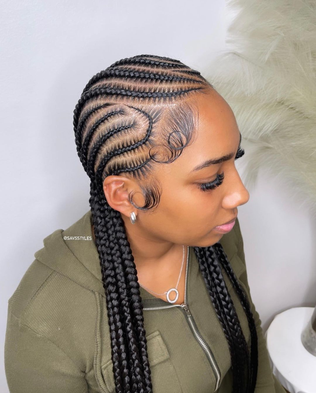 Stitch Braids With Loose Ends and Side Part