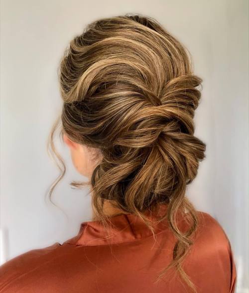 Warm Brown Twisted Updo With Soft Curls Warm Brown Twisted Updo With Soft Curls — Updos for Long Hair
