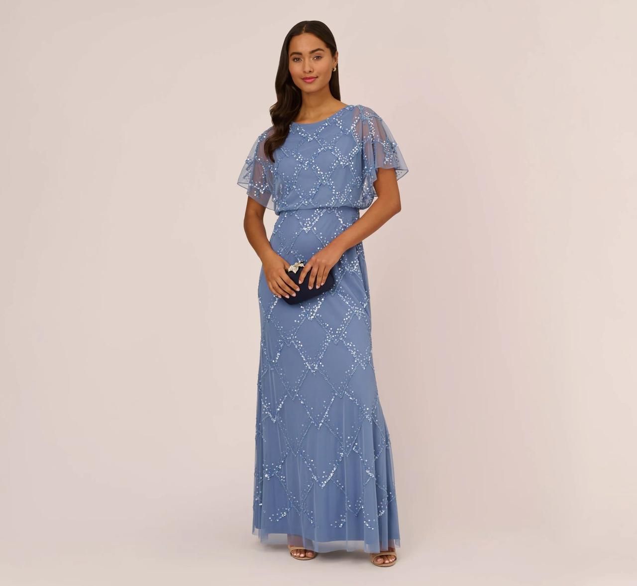 Dusty Purple Sequined Cardigan Over Long Dress — Grandmother of the Bride Outfits