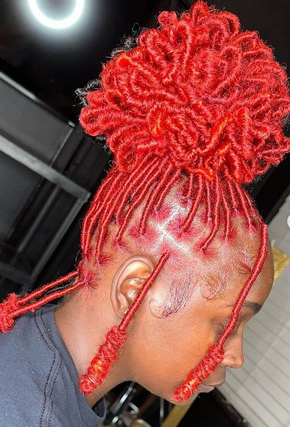 Mid-Back Bright Red Locs Half-Up Half-Down Mid-Back Bright Red Locs Half-Up Half-Down
