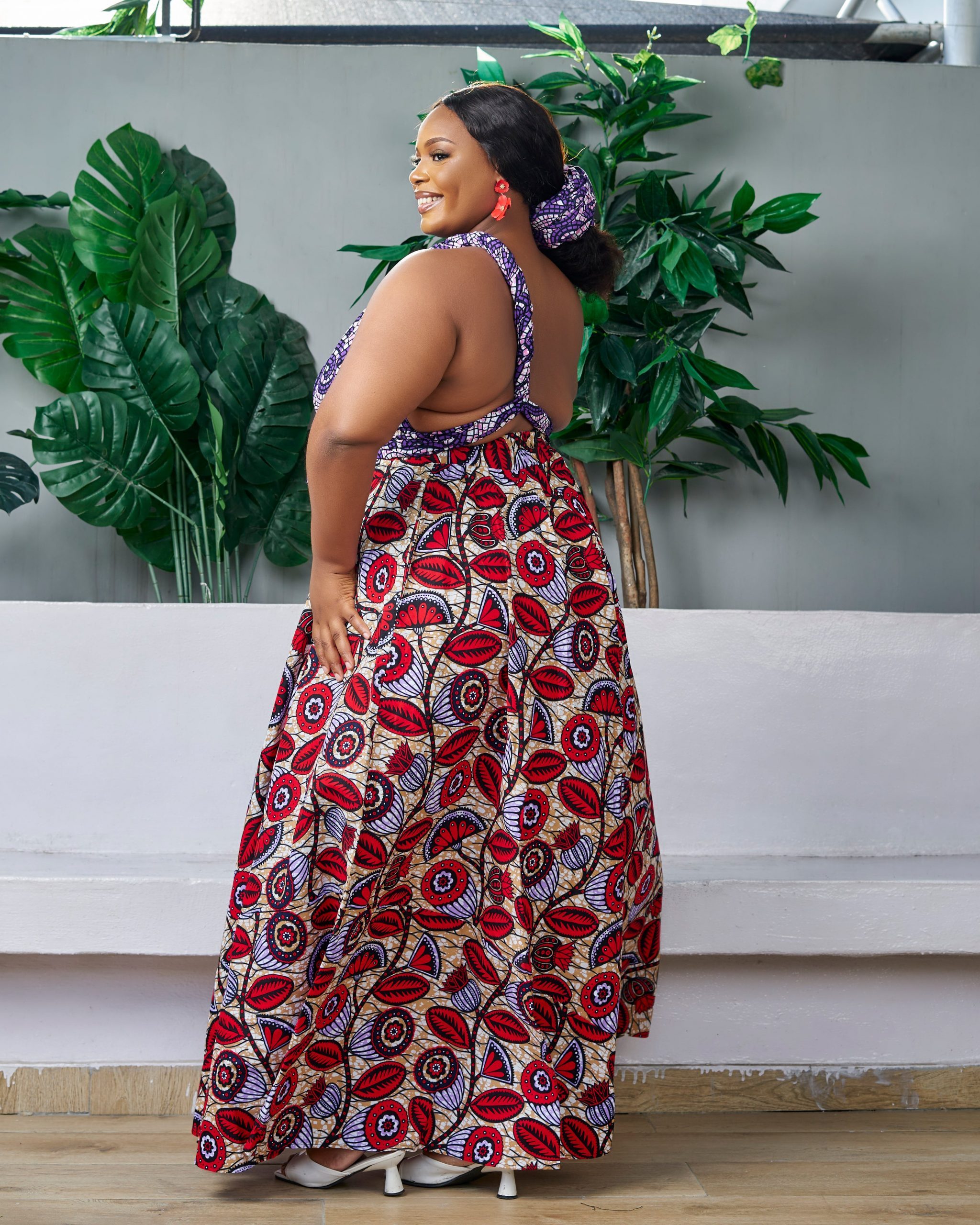 A-Line Maxi Dress with Bold Floral Print and Halter Neck — African Print Dresses