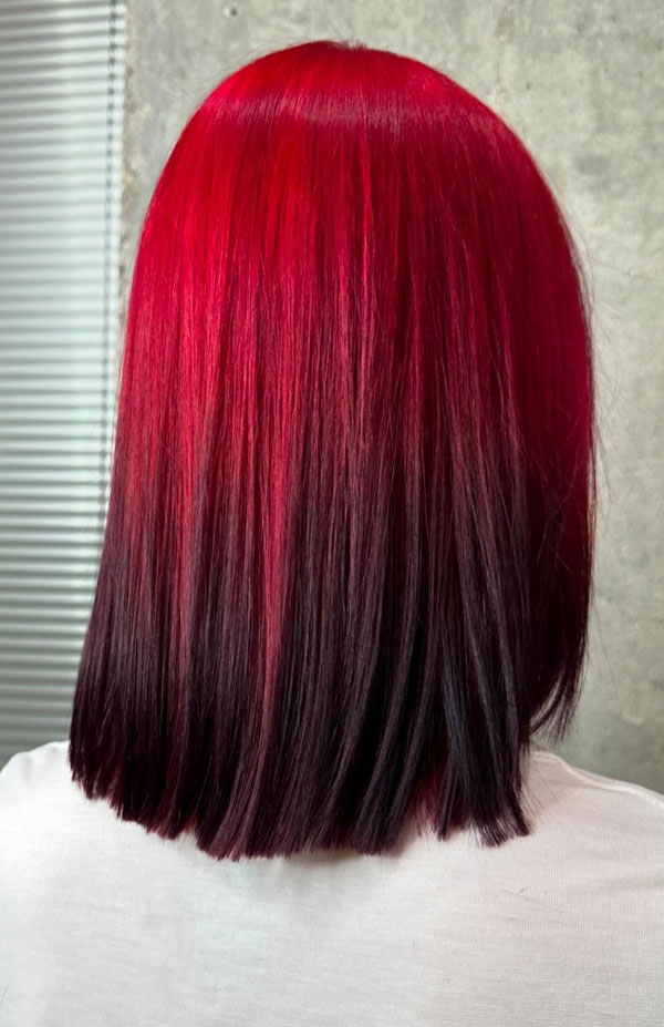 Chin-Length Bob With Red to Black Ombre Chin-Length Bob With Red to Black Ombre — Goth Hairstyles