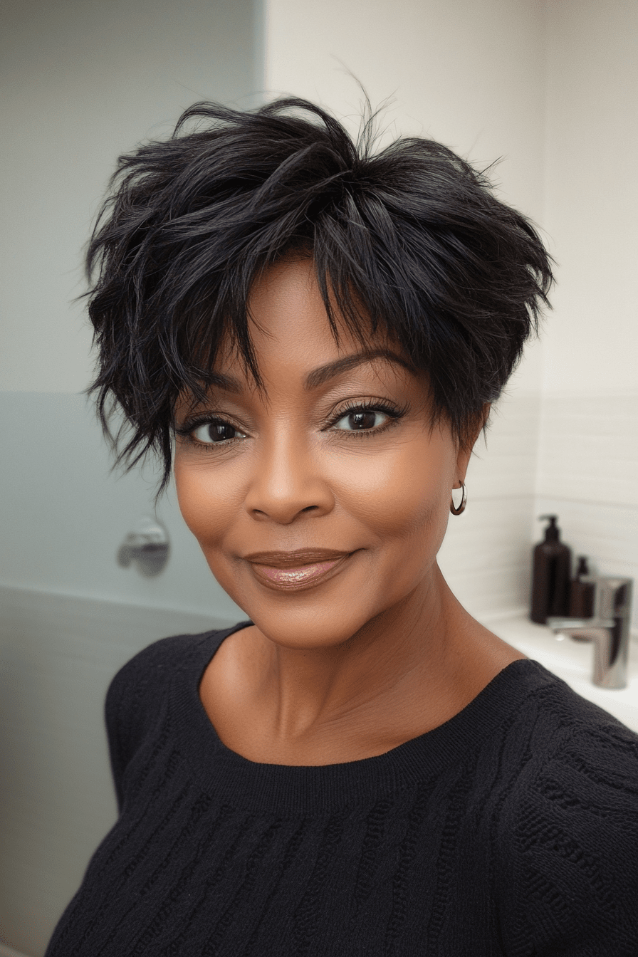 Messy Black Pixie With Choppy Bangs — Haircuts for Black Women Over 60