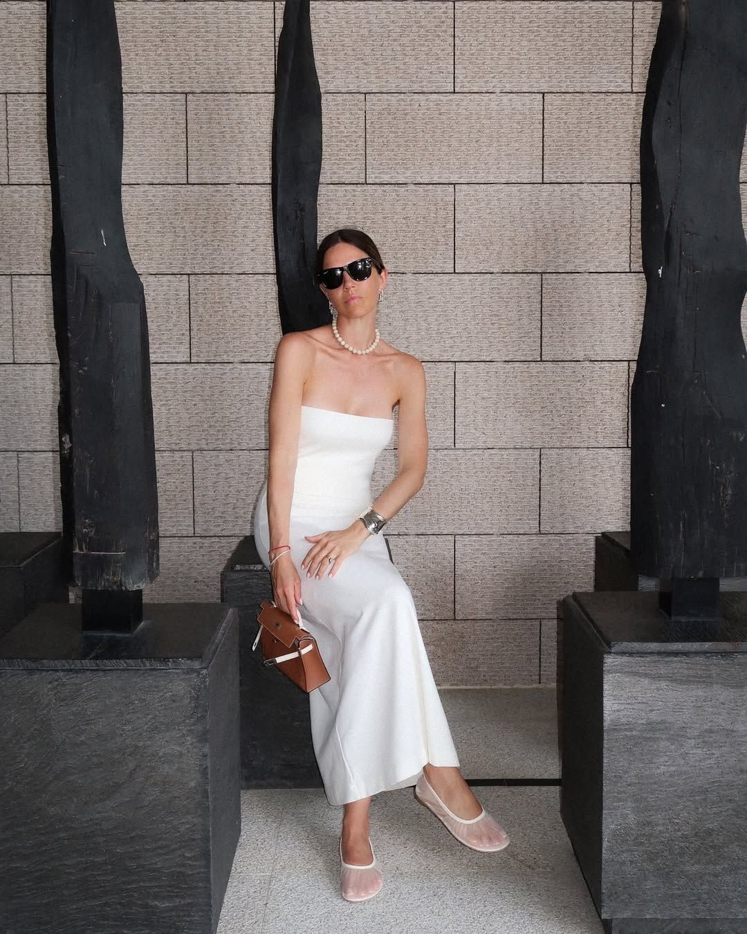 Black Mesh Flats with Raffia Detail and Ruffled Midi Dress Black Mesh Flats with Raffia Detail and Ruffled Midi Dress — Mesh Ballet Flats Outfits