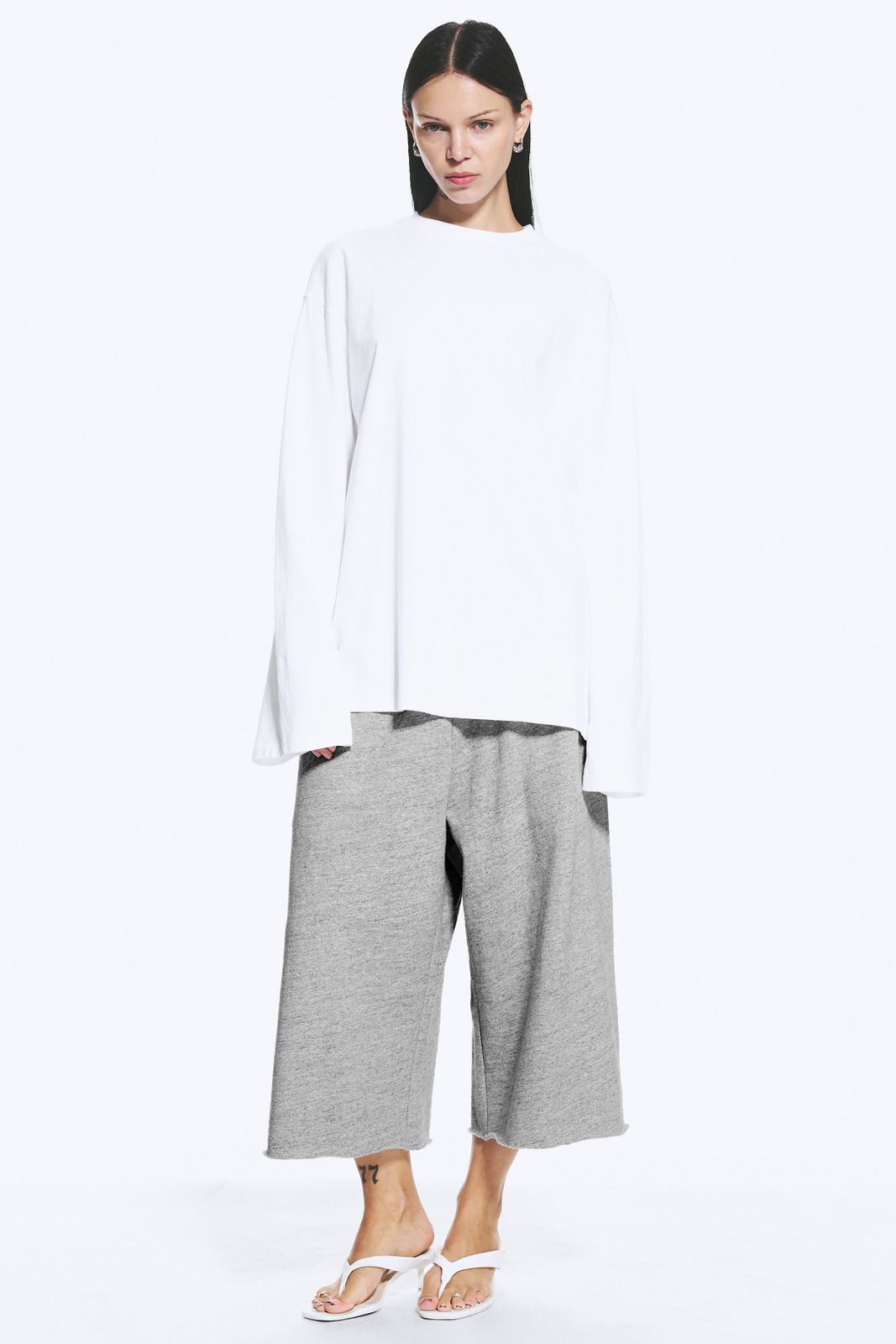 White Oversized T-Shirt with Grey Wide-Leg Sweatpants — Oversized Shirts