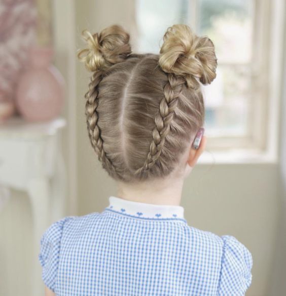 Double Braided Space Buns Double Braided Space Buns — Flower Girl Hairstyles