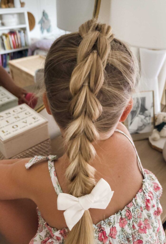 Blonde Braid with White Bow — Baby Shower Hairstyles