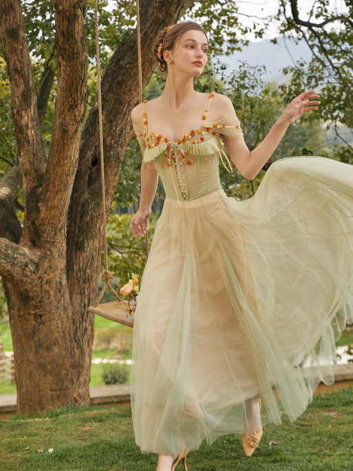 Sage Green Corset Ensemble with Tulle Skirt and Ruffles — Princesscore Outfits