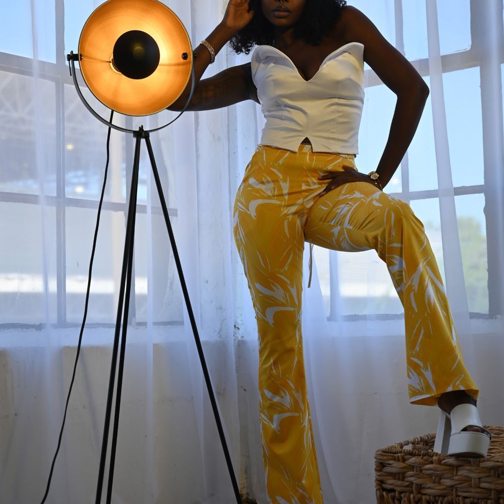 Vibrant Yellow Flares with White Bustier and Platform Sandals — Atlanta Outfits