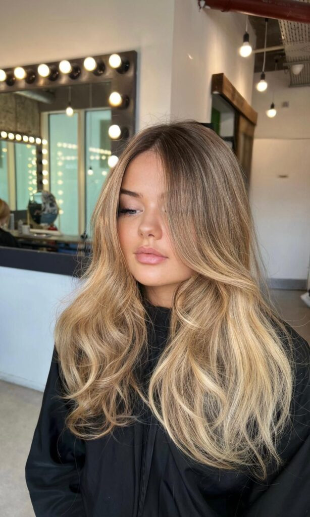 Side-Swept Bangs Visual Idea — Bronde Hair