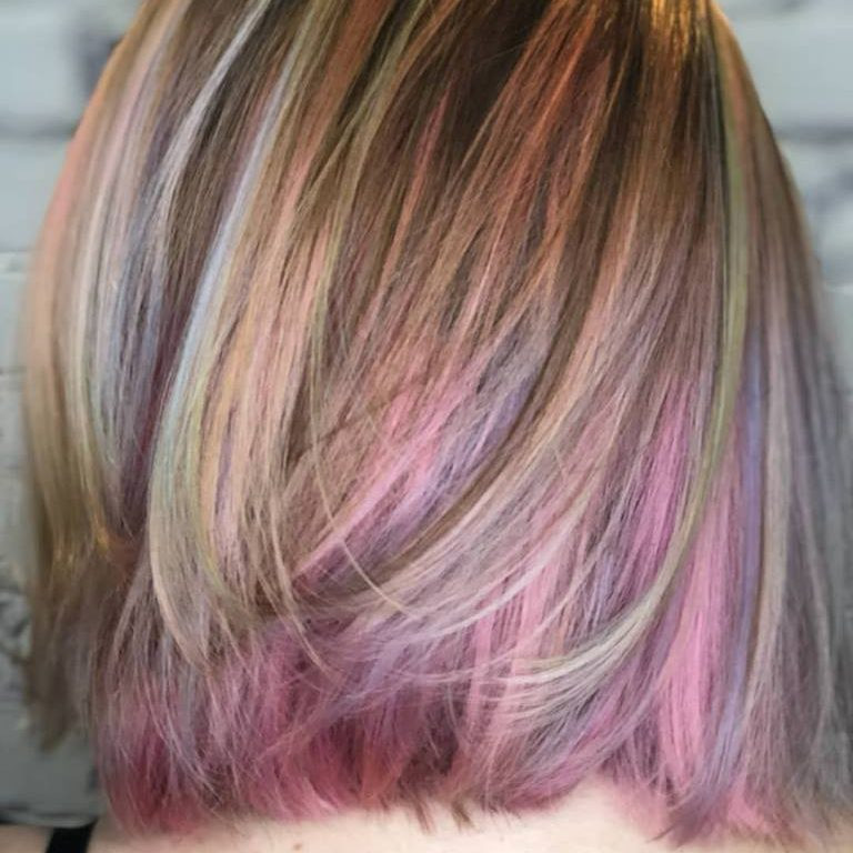 Light Brown Bob With Pastel Highlights Light Brown Bob With Pastel Highlights — Unicorn Hair