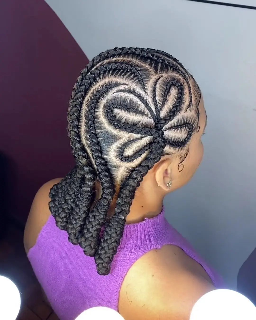 Black Cornrows in Heart Pattern with Tails Black Cornrows in Heart Pattern with Tails — Braids for Short Hair