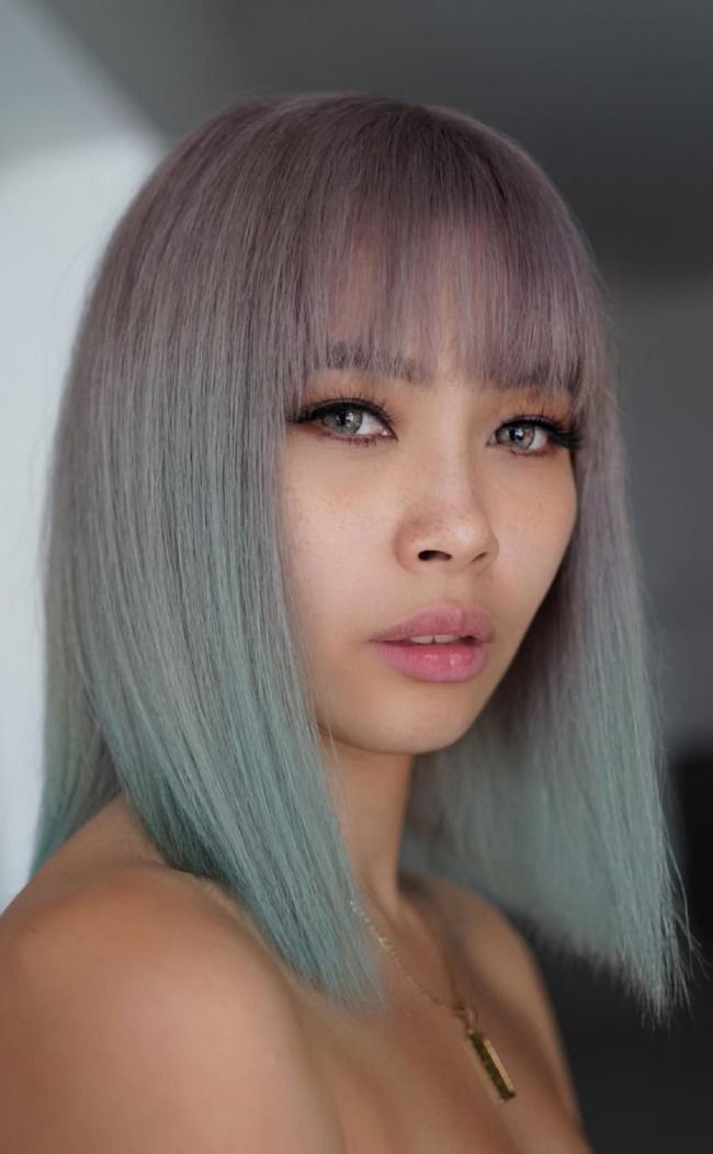 Pastel Silver Mint Visual Idea — Collarbone Length Hair