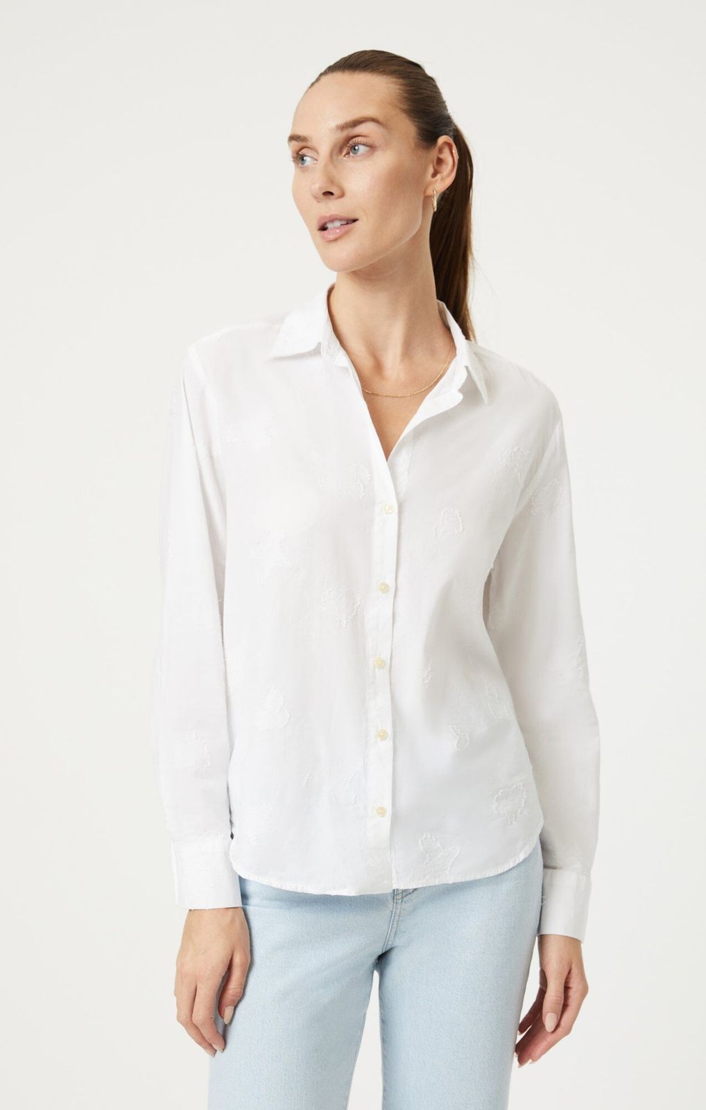 Relaxed White Button-Up with Subtle Embroidery — Button Up Shirts