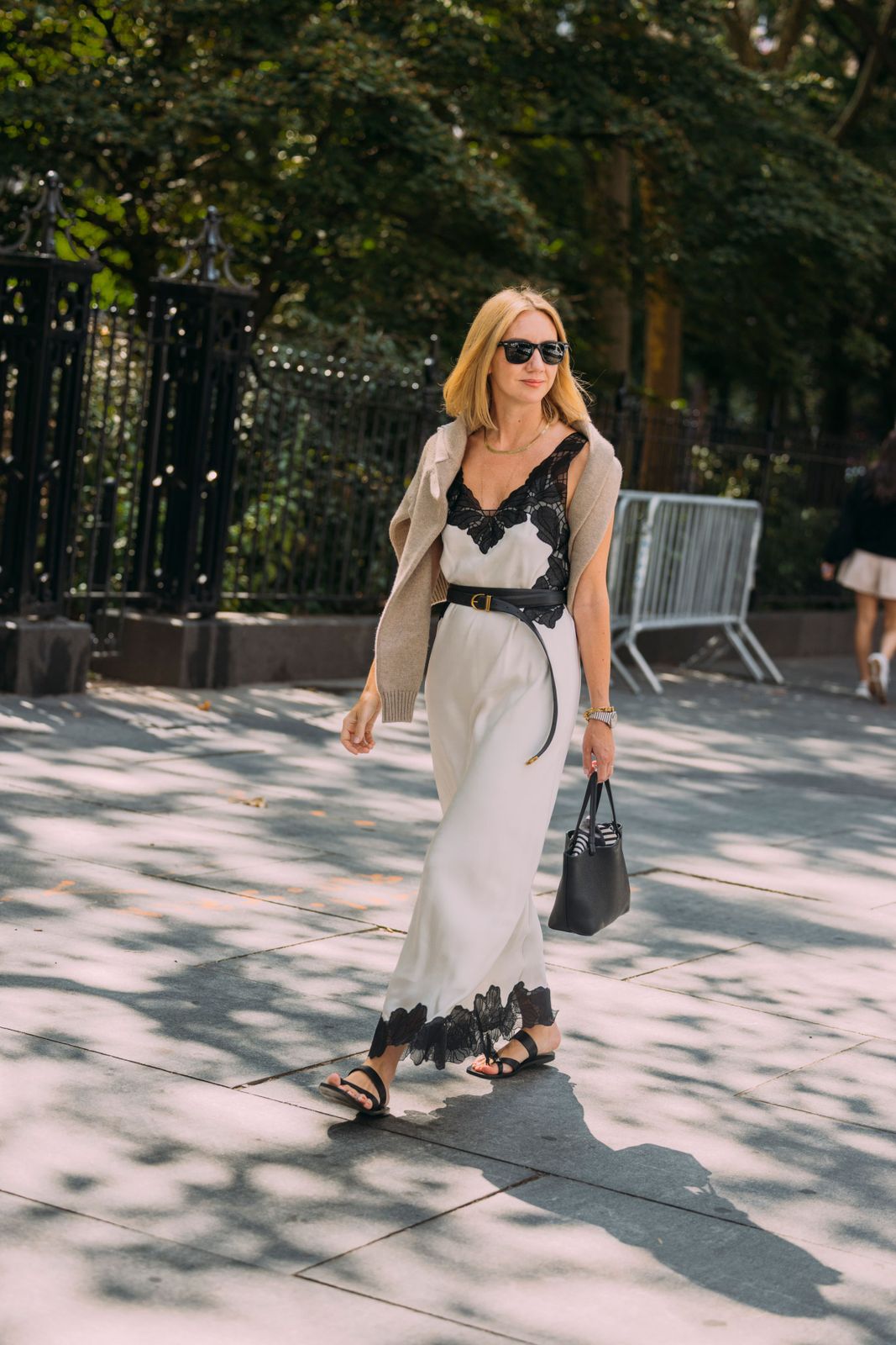 White Satin Slip Dress with Lace Trim — Going Out Dresses