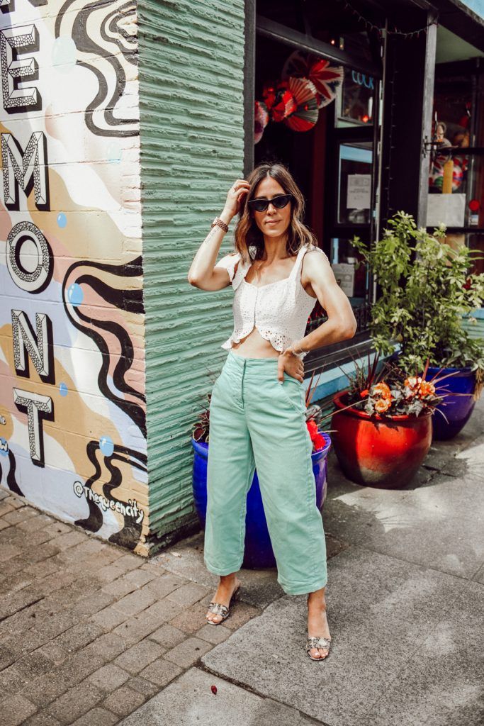 White Eyelet Crop Top with Mint Green Culottes for Warm Weather White Eyelet Crop Top with Mint Green Culottes for Warm Weather — Seattle Outfits