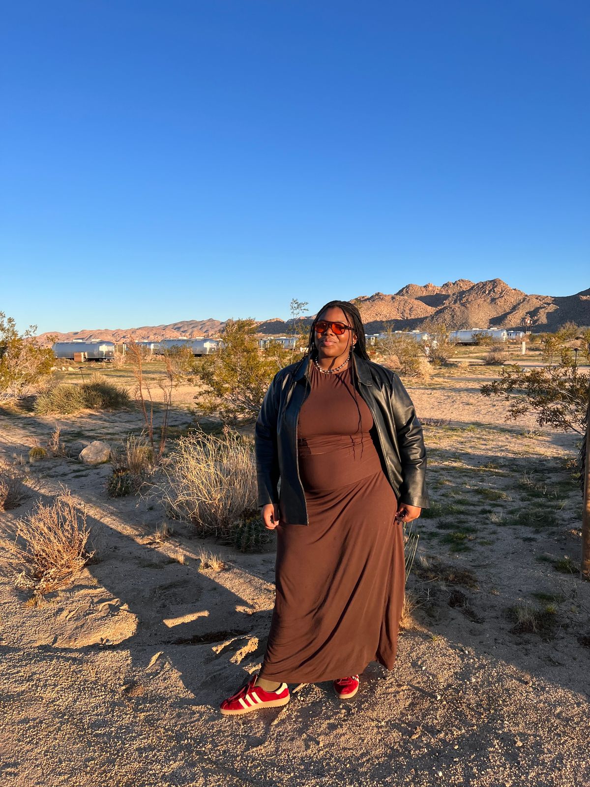 Joshua Tree Visit: Maxi Dress with Leather Jacket Joshua Tree Visit: Maxi Dress with Leather Jacket — National Park Outfits