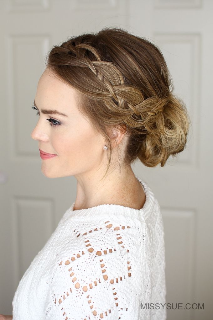 Light Brown Braids and Waves Bun — Braided Low Bun