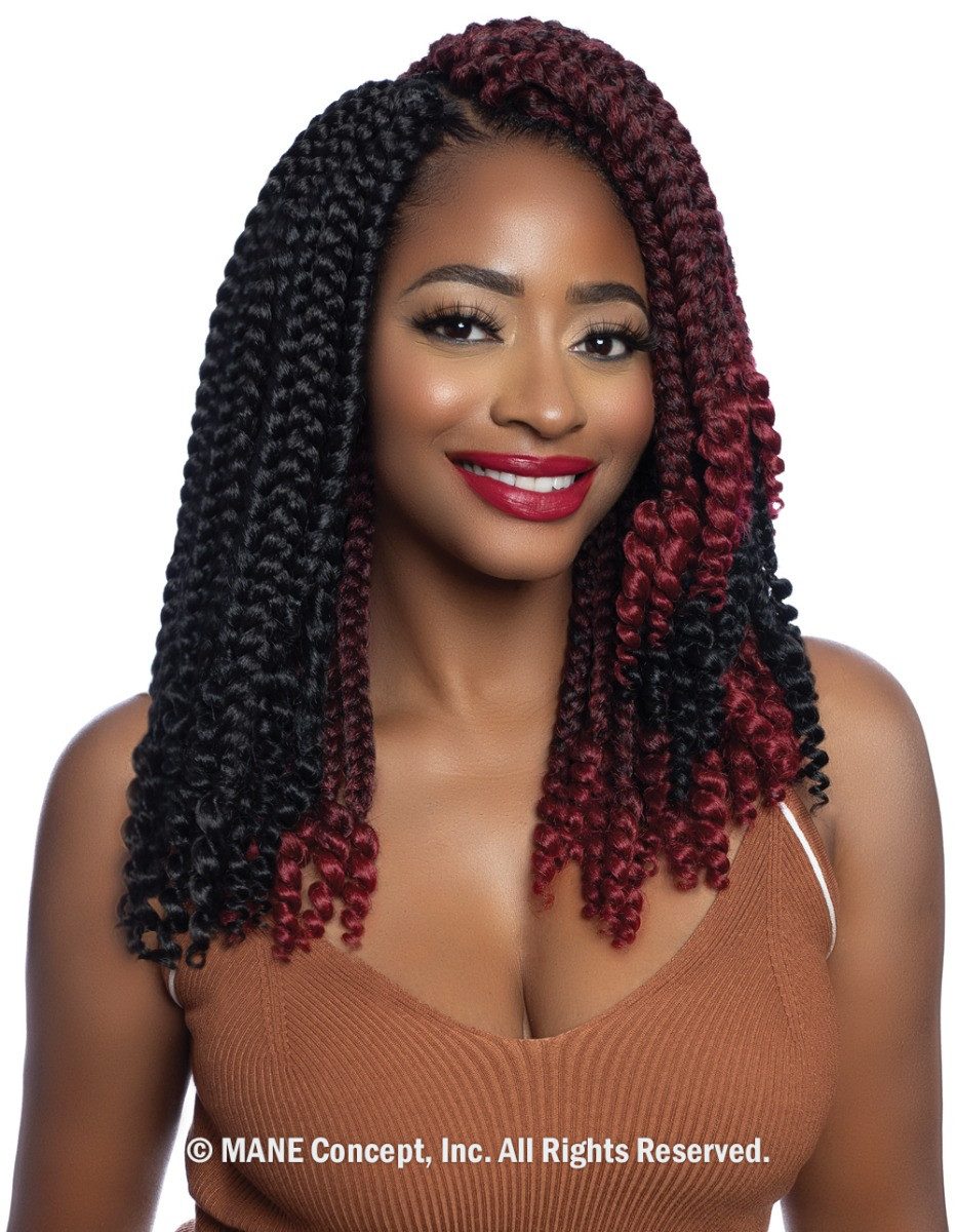 Black and Red Jumbo Braids With Curly Ends